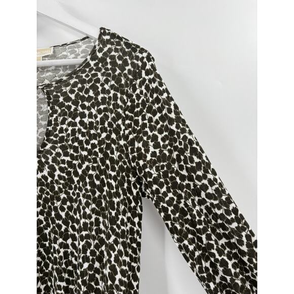 Michael Kors Blouse Womens Small Green Floral Keyhole Neck Long Sleeves Stretchy - Picture 3 of 15